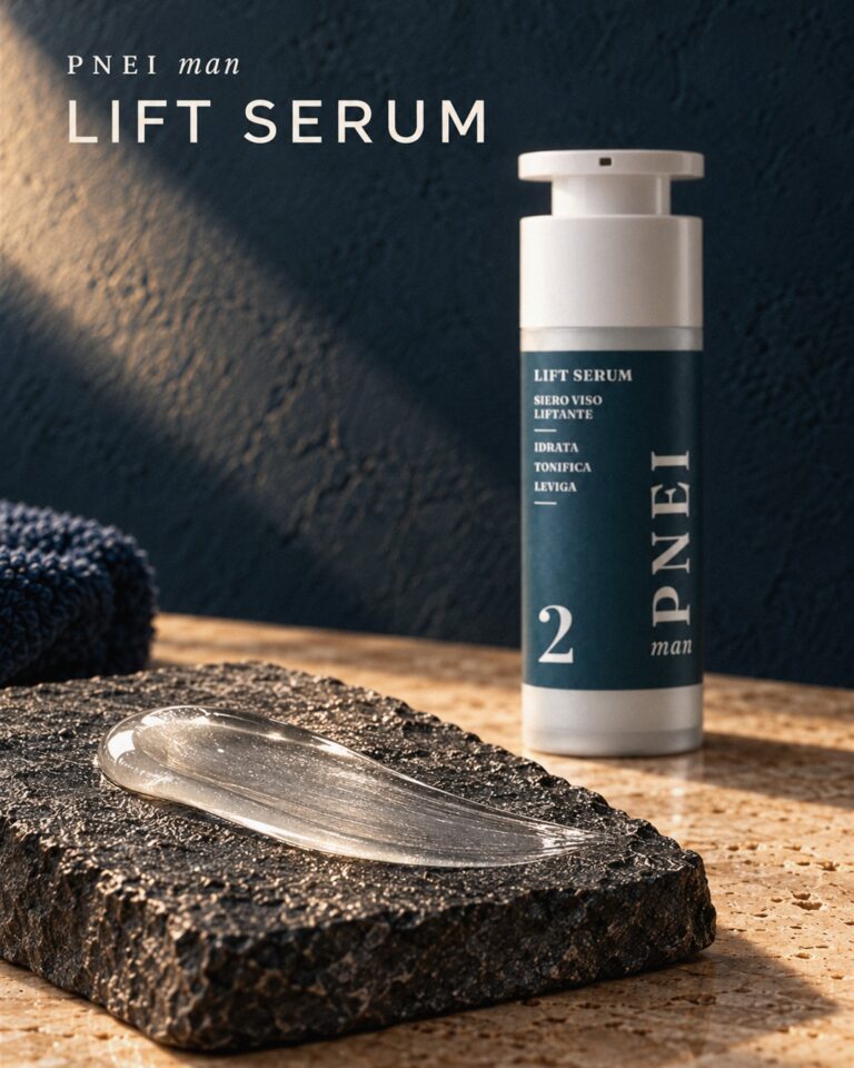 Siero Viso Liftante PNEI man con texture trasparente su pietra scura