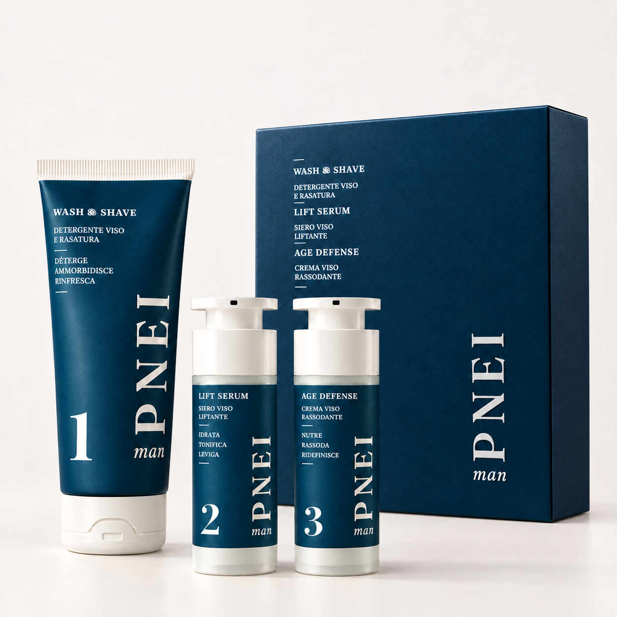 Cofanetto PNEI MAN con detergente, siero e crema