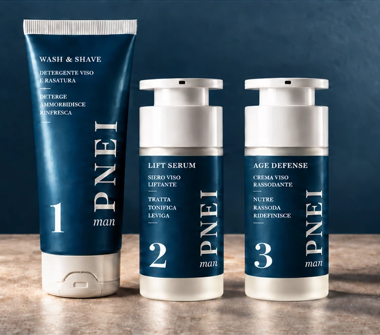 PNEI man: detergente viso e rasatura, siero Lift Serum e crema Age Defense